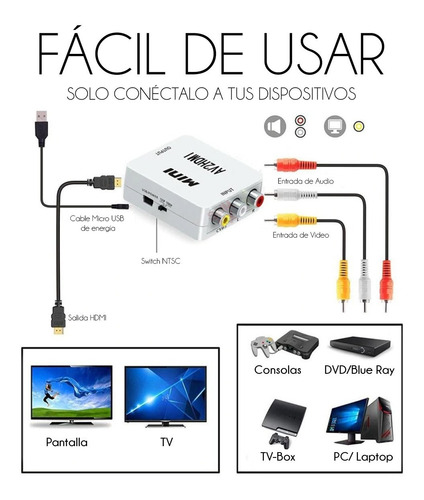 Mini Adaptador Convertidor Señal Rca - Hdmi 1080p 720p Tv