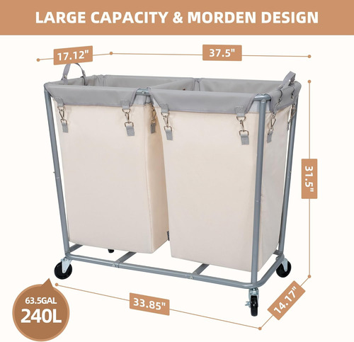 Cesta De Lavandería Comercial Resistente De Acero 280l Con R