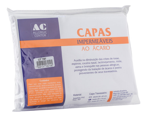 Capa Para Travesseiro Pvc/tnt 40x60 Allergic Center