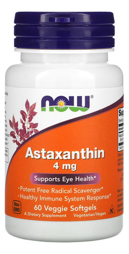 Astaxantina 4mg Now Foods 60vegs Softgel Sabor Sem sabor