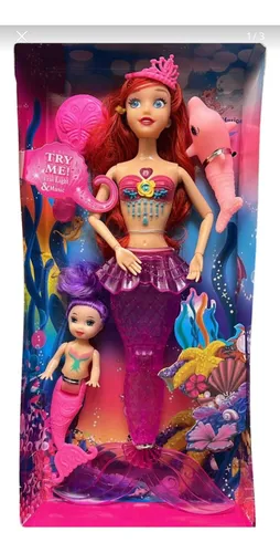 Muñeca Sirena + Delfin Con Luz + Nena Sonido 30 Cm
