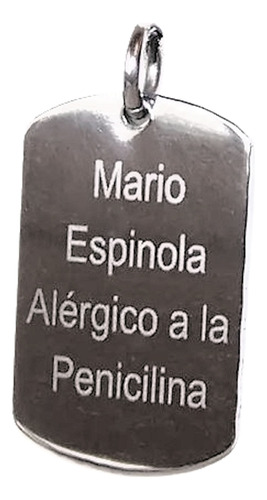 Medalla Acero Quirúrgico Personalizada Grabada Identidad