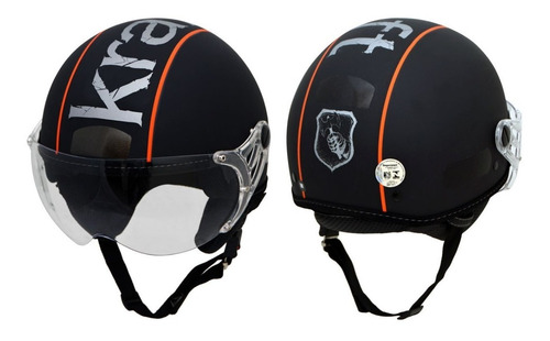 Capacete Kraft Plus Preto / Laranja Pintado Personalizado 