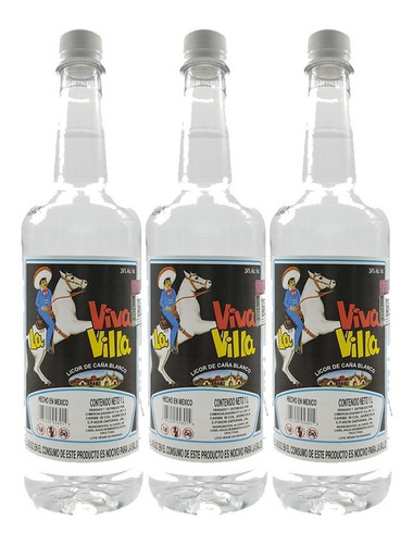 Pack De 3 Piezas De Aguardiente Viva Villa Pet 1 Litro