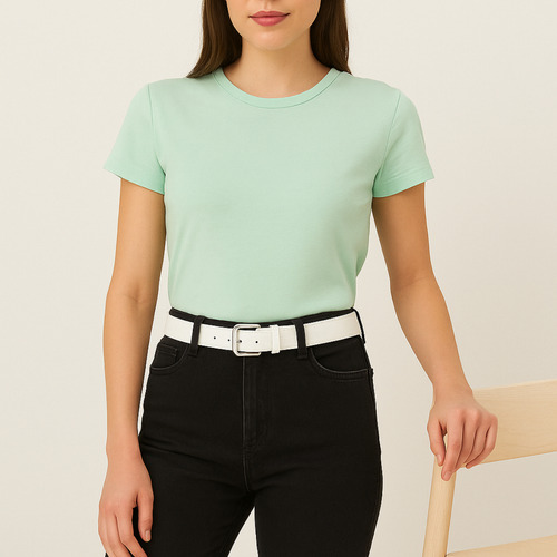 Cinturon Mujer Ecocuero Hebilla Plata Casual Covac 110/130 Blanco Lisa 110