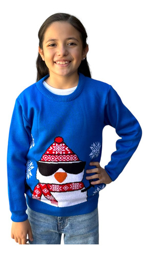 Sueter Navideño / Ugly Sweater Con Pinguino Niños