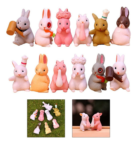 . 12 Peças De Coelho De Jardim De Fadas Mini Coelhinho De