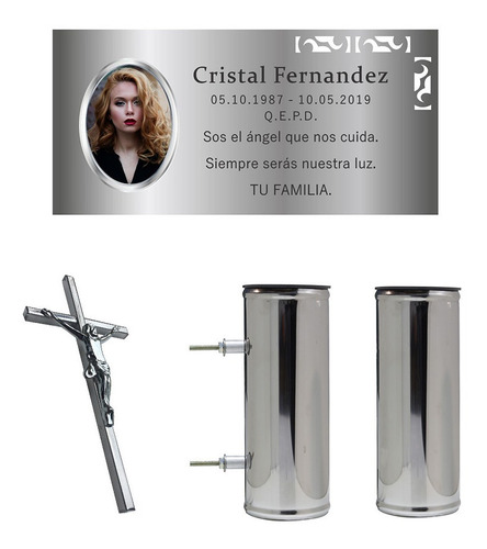 Placa + Foto + Florero + Cruz. Para Cementerio, Lapidas.