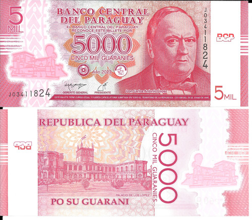 Paraguay Billete 5.000 Guaraníes Polímero 2022 - P 234 - Unc