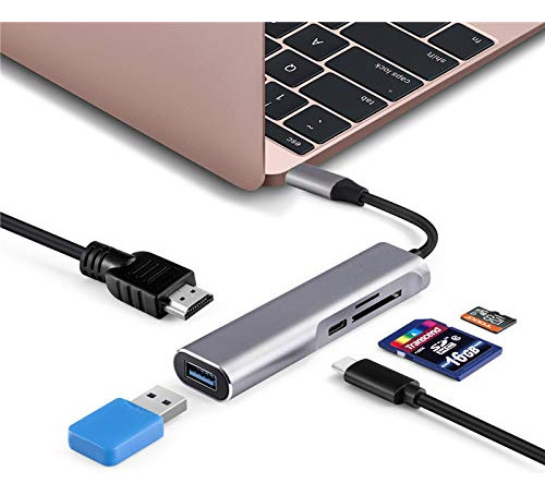 Adaptador Multipuerto Tipo C, 5 En 1, Usb 3.1 Tipo C Con Hd.