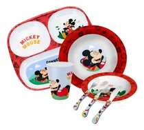Comprar Kit Refeição Infantil Mickey Melamina 7pç Com Talheres Inox