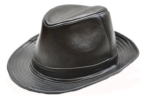 Yosang Sombrero Fedora Porkpie Cuero Genuino Hombre Negro