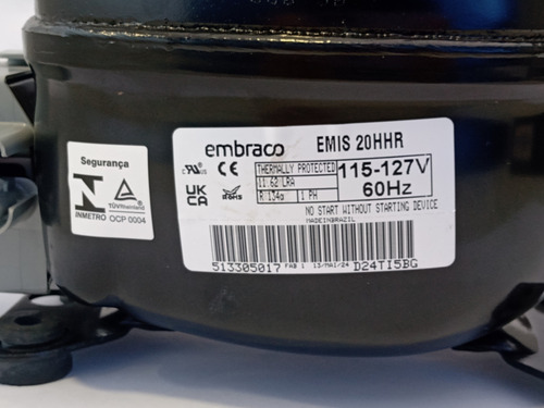 Compressor 1/12 Hp Hermético R134a 110v Embraco Emis20hhr