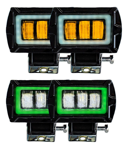 Par Faro 3 Lupa Auxiliar Automotriz Bicolor Con Aro Led Cob