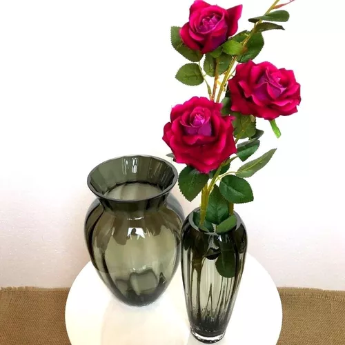 Haste Rosa Aveludada Artificial Com 3 Flores Toque Real Rosa
