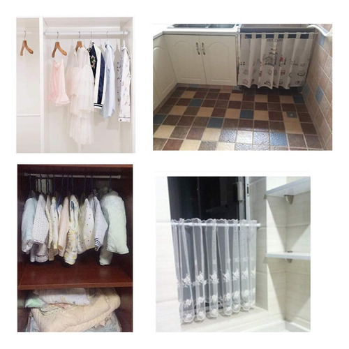 Juego De 4 Cortinero Blanco De Tension Para Closet Alacena
