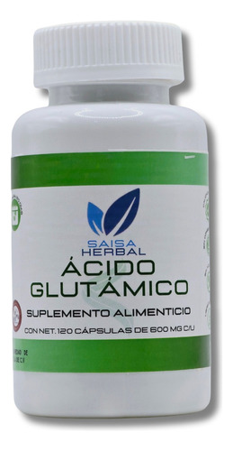 Acido Glutamico 120 Cápsulas De 500 Mg 100% Puro Sabor Natural