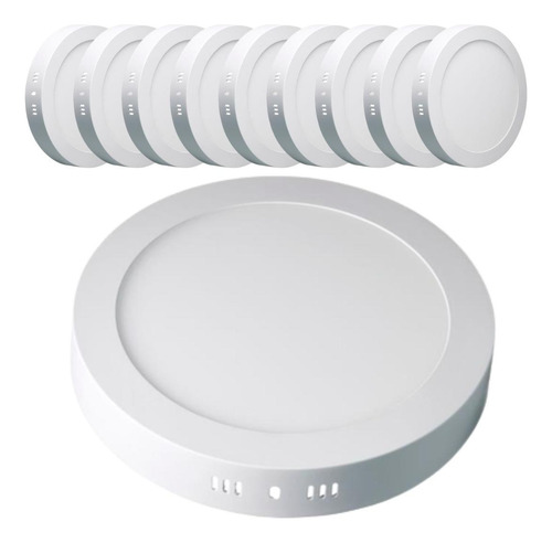 Kit 10 Painel Plafon Led 18w Redondo Sobrepor Branco Frio Branco