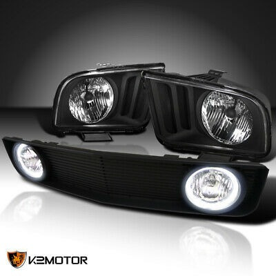 For 2005-2009 Ford Mustang V6 Black Headlights+hood Grill Kg