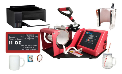 Kit Combo Plancha Taza 11 Oz Impresora Sublimación S Color Rojo
