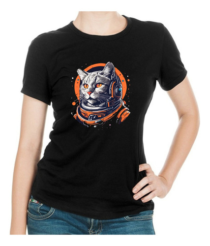 Playera De Moda Gatito Espacial Astronauta, Full Color, Gato