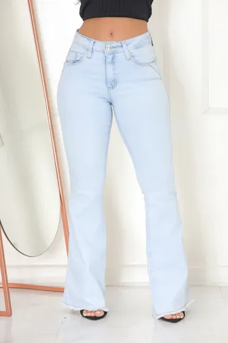 Calça Jeans Flare Feminina Cós Levanta Bumbum Elastano Lycra