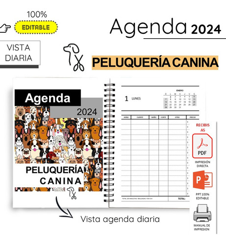 Kit Agenda 2024 X Dia Peluqueria Canina Para Imprimir