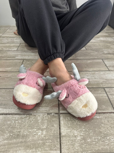 Pantuflon Pantufla Mujer Venado Animad Negr Importad Abrigad