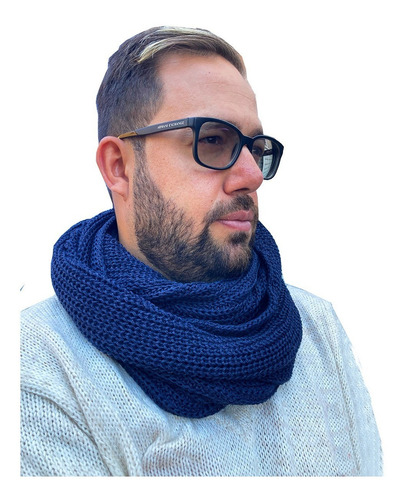 Cachecol Masculino Gola Fechada Tricô Inverno Frio Cor Azul-escuro Tamanho Único