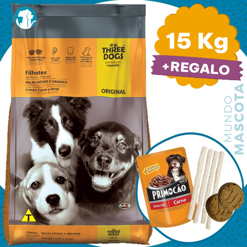 Alimento Perro Three Dogs Cachorro Raza Mediana Grande 15 Kg