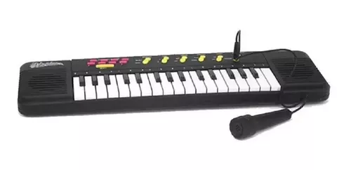 Piano Teclado Musical Infantil Microfone Educativo Karaoke Cor Preto