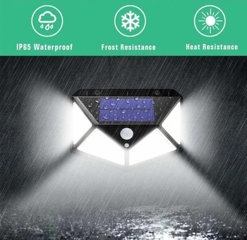 Imagem 6 de 9 de Luminária Solar Parede 100 Led Sensor Presença Prova D'água