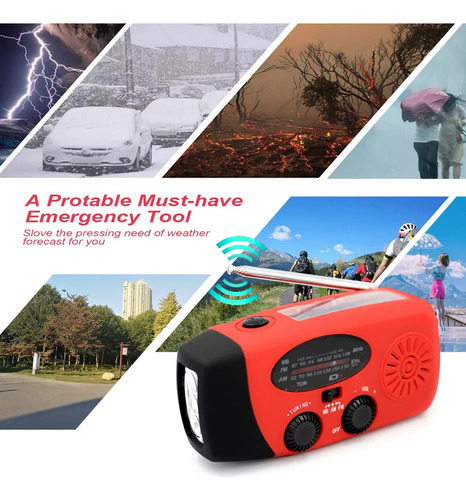 Para Manivela Portátil De Mão 2000mah Fm Am Wb Noaa Radio