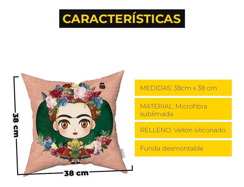 Imagen 5 de 6 de Combo Almohadones Almohadón Frida Kahlo Vellon Desmontable