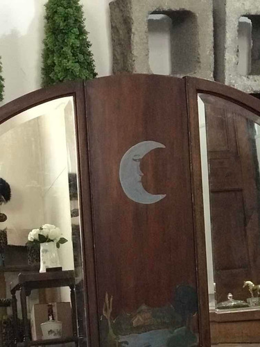 Imagen 3 de 6 de Antiguo Espejo Tríptico Biselado Marco De Madera