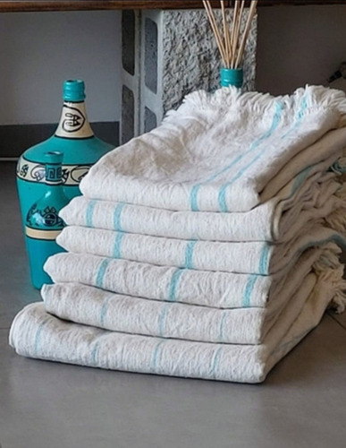 Manta Rustica Moderna 190x130 Cm Línea Siena Color Crudo Con Lineas Finas Aqua