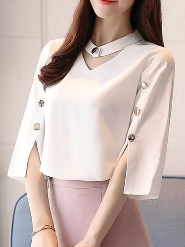 Blusa Camisa Feminina Social Elegante Verao Branco
