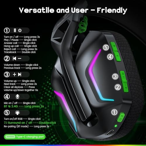 Weseary 7.1 Auriculares Inalámbricos Para Juegos Con Micrófo