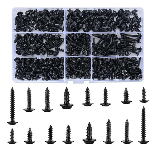 Kit Surtido De 350 Tornillos Autorroscantes Negros Para Made