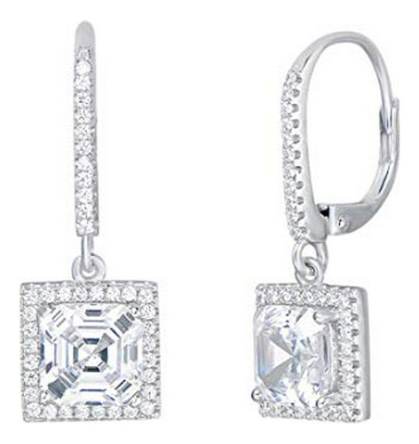 Rhodium Plated 925 Sterling Silver Square Cz Cubic 