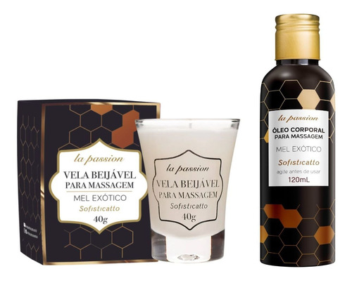  Kit Óleo De Massagem Corporal E Vela Aromatica Mel