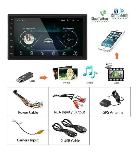 Imagen 3 de 10 de Estereo Doble Din Gps Android 8.1 Bluetooth 1+16g Multimedia