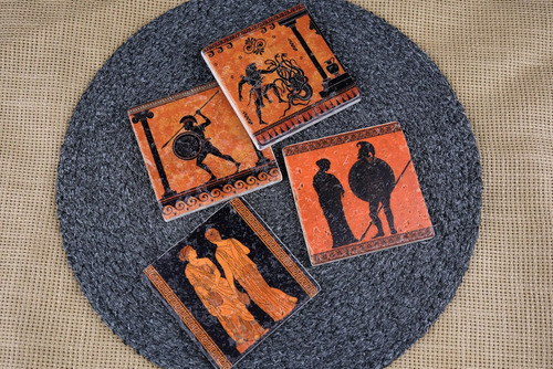 Posavasos De Piedra Con Temática De La Antigua Grecia, Juego