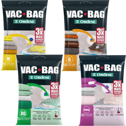 Kit 4 Saco Vácuo Vac Bag Ordene Médio Grande Extra Gde Jumbo