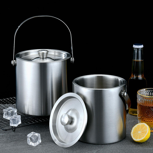 Cubo De Hielo Portátil De Doble Pared Aislado 2l Plata 2l