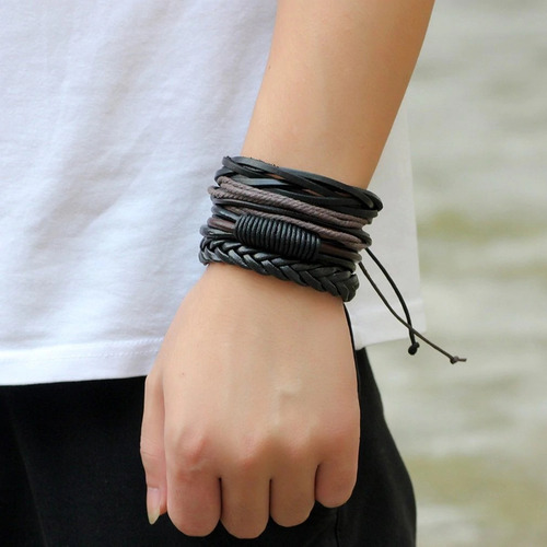 Pulseira 4 Un Masculino Feminino Couro Ajustável Goiania