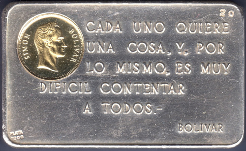 Lingote Plata 1000 Oro 900 22k Pensamiento Simón Bolívar 20