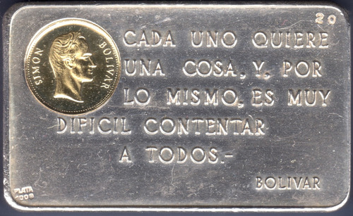 Lingote Plata 1000 Oro 900 22k Pensamiento Simón Bolívar 20 (Usado)