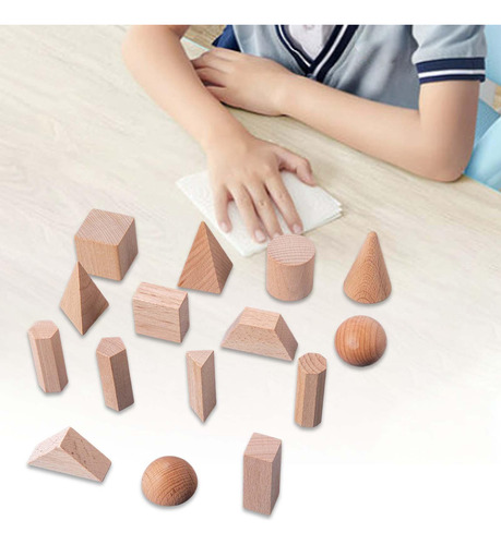 15 Piezas De Bloques Sólidos Geométricos De Madera Juguete