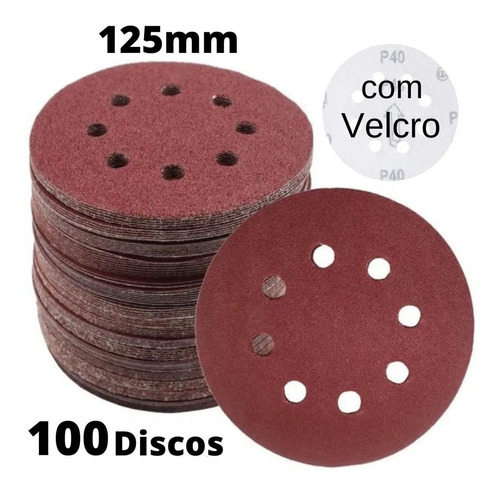 Imagem 1 de 7 de Kit 100x Lixas 125mm Disco Lixa Varios Grãos Tipo Velcro